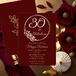 Invitación Con Relieve Metalizado 30 y fabuloso Fiesta de cumpleaños número 30 estam<br><div class="desc">Elegante diseño de tipografía "30 and Fabulous" diseño fiesta de 30 años con un contorno circular rosa. La parte posterior presenta un contorno rosa en tono dorado (no en Relieve metalizado dorado). El fondo delantero y trasero es de color rojo oscuro borgoñoso.</div>