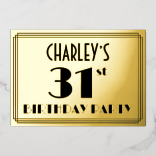 Invitación Con Relieve Metalizado 31ª Fiesta de Cumpleaños — Aspecto Art Deco "31" +