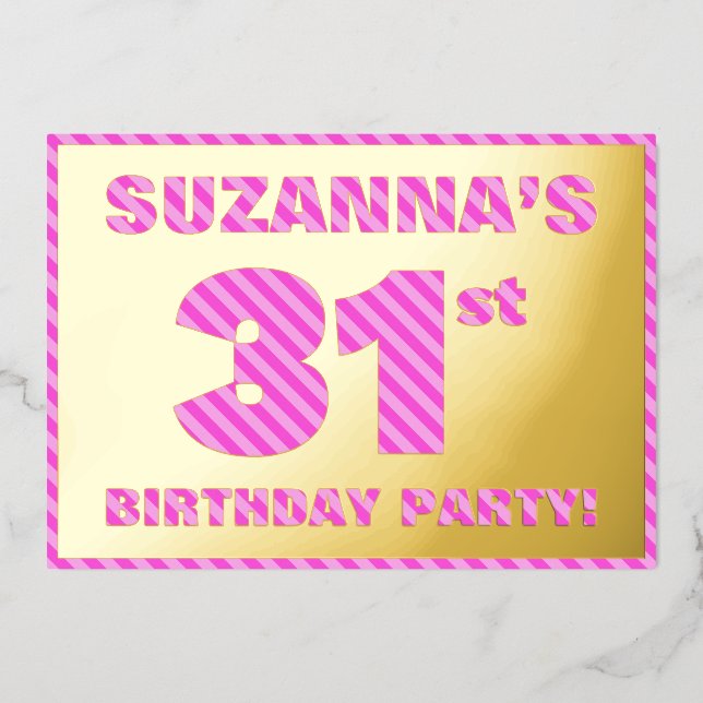 Invitación Con Relieve Metalizado 31ª Fiesta de Cumpleaños — Negrita, Diversión, Ban (Anverso)