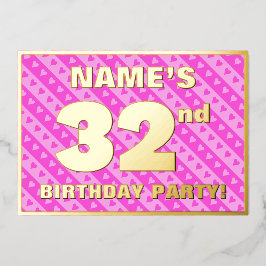 Invitación Con Relieve Metalizado 32ª fiesta de cumpleaños — Corazones y franjas div