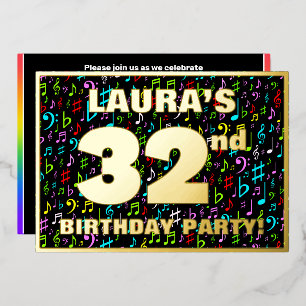 Invitación Con Relieve Metalizado 32ª Fiesta de Cumpleaños — Símbolos musicales dive