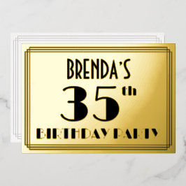 Invitación Con Relieve Metalizado 35ª Fiesta de Cumpleaños — Aspecto Art Deco "35" +