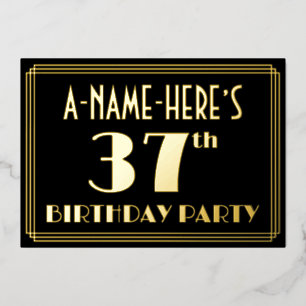 Invitación Con Relieve Metalizado 37ª Fiesta de Cumpleaños: Art Deco Look "37", con