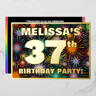 Invitación Con Relieve Metalizado 37.ª Fiesta de Cumpleaños — Diversión, Coloridos f
