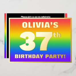 Invitación Con Relieve Metalizado 37.ª fiesta de cumpleaños: Patrón arcoiris diverti