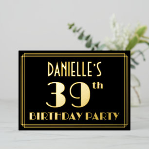 Invitación Con Relieve Metalizado 39ª fiesta de cumpleaños: Art Deco Look "39", con 