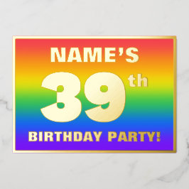 Invitación Con Relieve Metalizado 39.ª fiesta de cumpleaños: Patrón arcoiris diverti