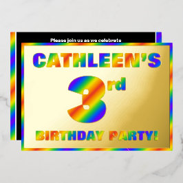 Invitación Con Relieve Metalizado 3.ᵉʳ Fiesta de cumpleaños — Diversión, espectro ar