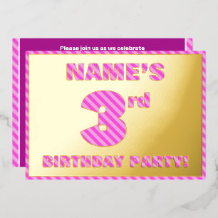 Invitación Con Relieve Metalizado 3.ᵉʳ Fiesta de cumpleaños — Negrita, diversión, fr