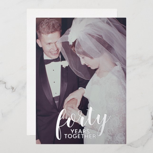 Invitación Con Relieve Metalizado 40º Aniversario de Boda Plata y Foto (Anverso/Reverso)