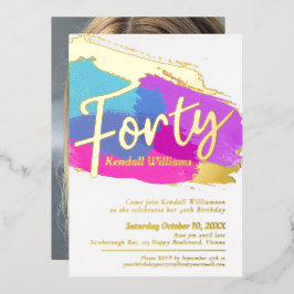 Invitación Con Relieve Metalizado 40.º arte abstracto de Relieve metalizado de oro f
