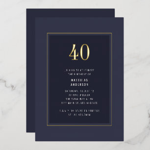 Invitación Con Relieve Metalizado 40.º Cumpleaños Minimal Elegante Marco dorado oscu