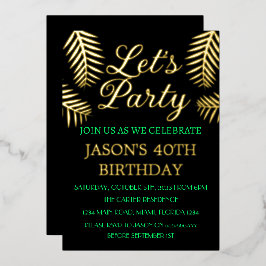 Invitación Con Relieve Metalizado 40.º cumpleaños Neon Green Relieve metalizado dora