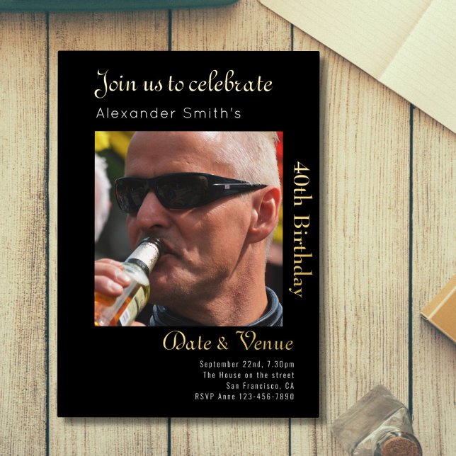 Invitación Con Relieve Metalizado 40.º cumpleaños Oro Negro (Subido por el creador)