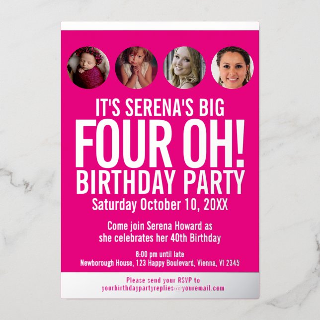 Invitación Con Relieve Metalizado 40.º cumpleaños Relieve metalizado gráfico de oro  (Anverso)