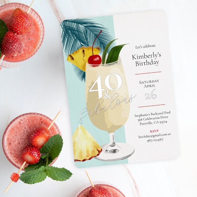 Invitación Con Relieve Metalizado 40.º Fiesta de cócteles Verdes de Cumpleaños (Subido por el creador)