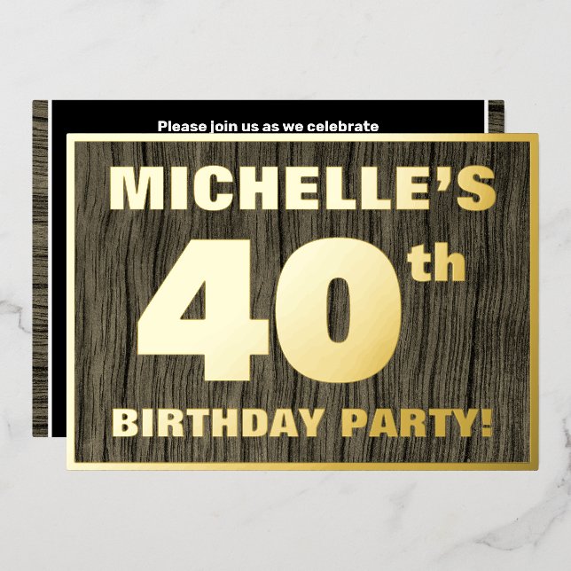 Invitación Con Relieve Metalizado 40.º Fiesta de cumpleaños: audaz, falso patrón de  (Anverso/Reverso)