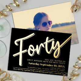 Invitación Con Relieve Metalizado 40.º fiesta de cumpleaños guión oro negro