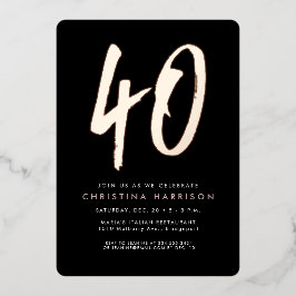 Invitación Con Relieve Metalizado 40.º fiesta de cumpleaños rosa negro negrita moder