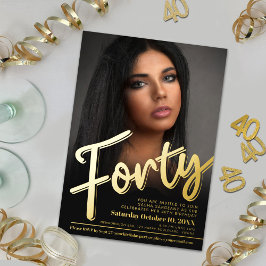 Invitación Con Relieve Metalizado  40.º guión de personalizado de cumpleaños oro