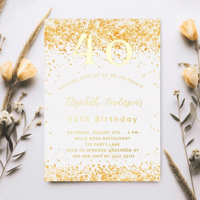 Invitación Con Relieve Metalizado 40.º purpurina de oro blanco (Subido por el creador)