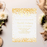 Invitación Con Relieve Metalizado 40.º purpurina de oro blanco<br><div class="desc">Para una elegante fiesta de cumpleaños número 40 (o cualquier edad). Un fondo blanco moda. Decorado con purpurinas de oro falso, chispas. Personalice y agregue un nombre, edad y detalles del fiesta. El nombre se escribe con un guión de estilo con letras a mano. El texto está escrito con Relieve...</div>