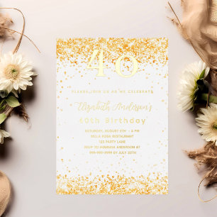 Invitación Con Relieve Metalizado 40.º purpurina de oro blanco