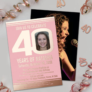 Invitación Con Relieve Metalizado 40.º Relieve metalizado de oro rosa polvoriento fi