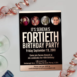 Invitación Con Relieve Metalizado 40.º rosa negro de oro