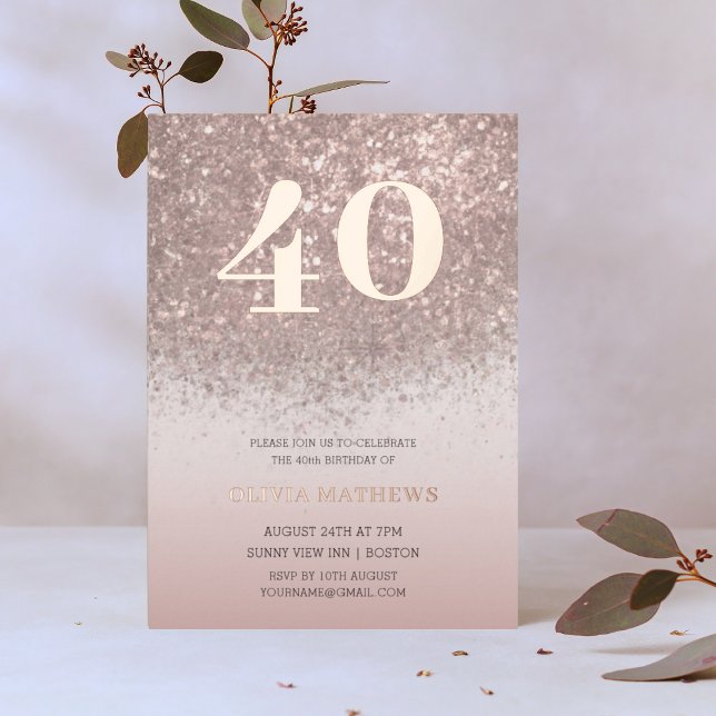 Invitación Con Relieve Metalizado 40.º Rosa real de oro (Subido por el creador)