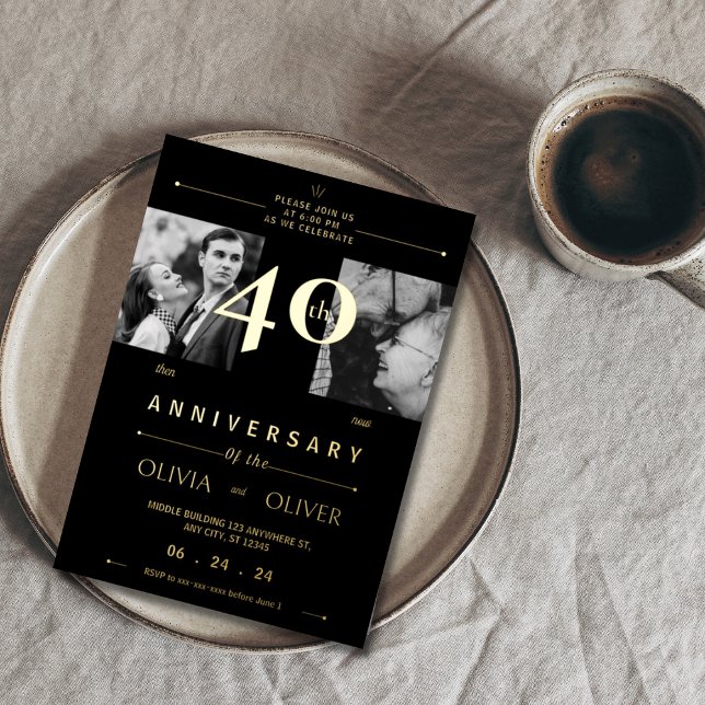 Invitación Con Relieve Metalizado 40° aniversario Boda entonces y ahora (Subido por el creador)