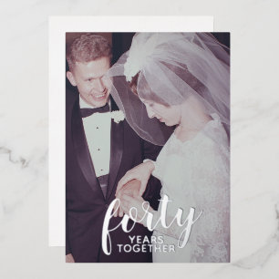 Invitación Con Relieve Metalizado 40 Aniversario de Boda Plata y Foto