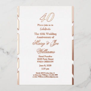 Invitación Con Relieve Metalizado 40 años aniversario de bodas jubileo 40 cumpleaños