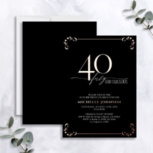 Invitación Con Relieve Metalizado 40 & Fabuloso Cumpleaños con Caligrafía en Rosa Do