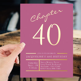 Invitación Con Relieve Metalizado 40 Oro rosa 40 Fiesta de cumpleaños