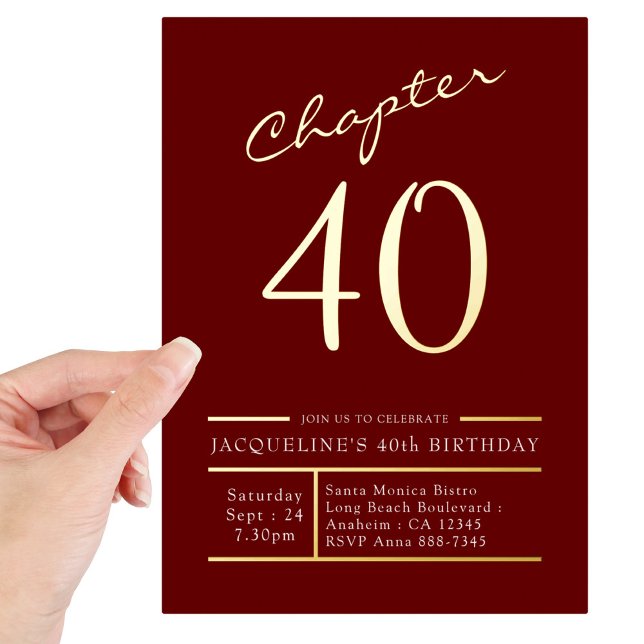 Invitación Con Relieve Metalizado 40 Red 40th Birthday Fiesta Gold (Subido por el creador)