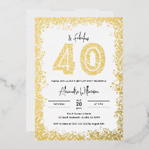 Invitación Con Relieve Metalizado 40 y Fabuloso Cumpleaños 40 Fiesta de Cumpleaños O