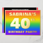 Invitación Con Relieve Metalizado 40th Birthday Party: Fun, Colorful Rainbow Pattern<br><div class="desc">The front of this vibrant fortieth birthday celebration foil invitation card design features an editable name, a large number “40th”, the message “BIRTHDAY PARTY!”, and a border. The background of the front has an eye-catching, colorful, rainbow spectrum inspired gradient pattern. The back features personalized details about the event, such as...</div>