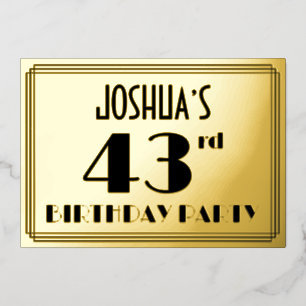Invitación Con Relieve Metalizado 43.ª Fiesta de Cumpleaños — Aspecto Art Deco "43" 