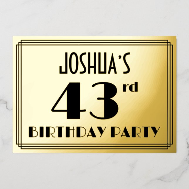 Invitación Con Relieve Metalizado 43.ª Fiesta de Cumpleaños — Aspecto Art Deco "43"  (Anverso)