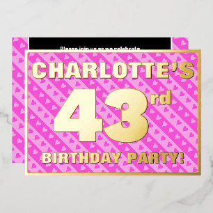 Invitación Con Relieve Metalizado 43.ª fiesta de cumpleaños — Corazones y franjas di