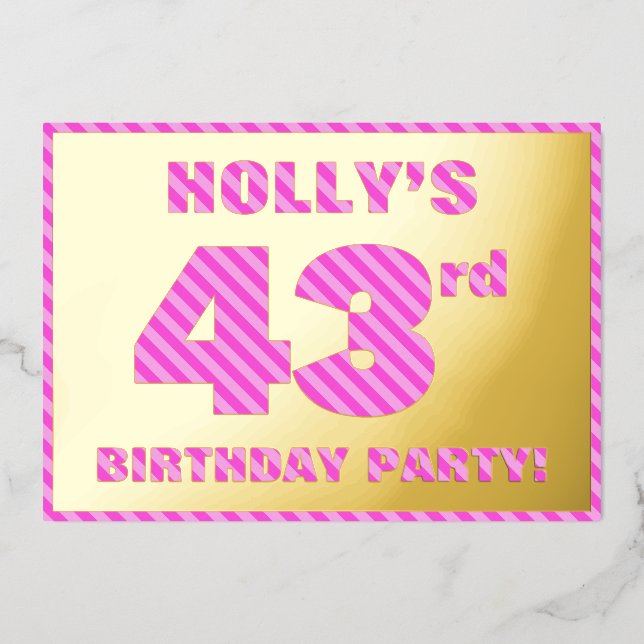 Invitación Con Relieve Metalizado 43.ª Fiesta de Cumpleaños — Negrita, Diversión, Ba (Anverso)