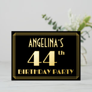 Invitación Con Relieve Metalizado 44ª Fiesta de Cumpleaños: Art Deco Look "44", con