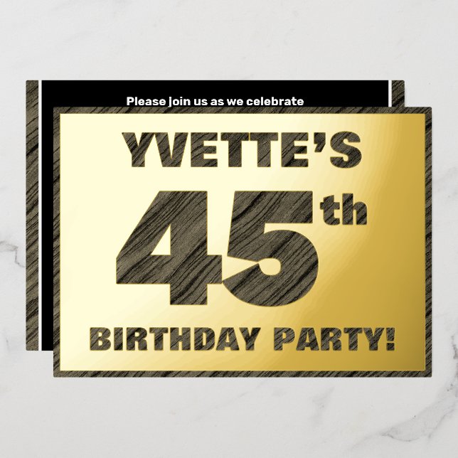Invitación Con Relieve Metalizado 45ª Fiesta de Cumpleaños — Negrita, falso texto de (Anverso/Reverso)