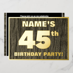 Invitación Con Relieve Metalizado 45ª Fiesta de Cumpleaños: Negrita, Patrón de Grano