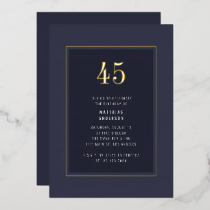 Invitación Con Relieve Metalizado 45.º Cumpleaños Minimal Elegante Marco dorado oscu