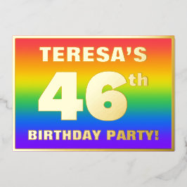 Invitación Con Relieve Metalizado 46ª fiesta de cumpleaños: Patrón arcoiris divertid