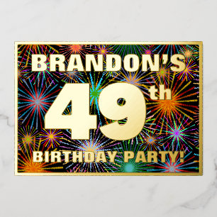 Invitación Con Relieve Metalizado 49.ª Fiesta de Cumpleaños — Diversión, Coloridos f