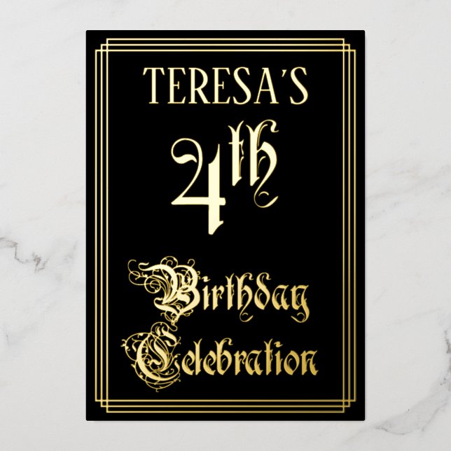 Invitación Con Relieve Metalizado 4.º Fiesta de cumpleaños — Guión de faltas y nombr (Anverso)