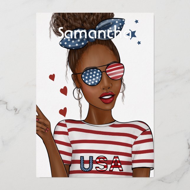 Invitación Con Relieve Metalizado 4 de julio Día de la Independencia de Estados Unid (Anverso)